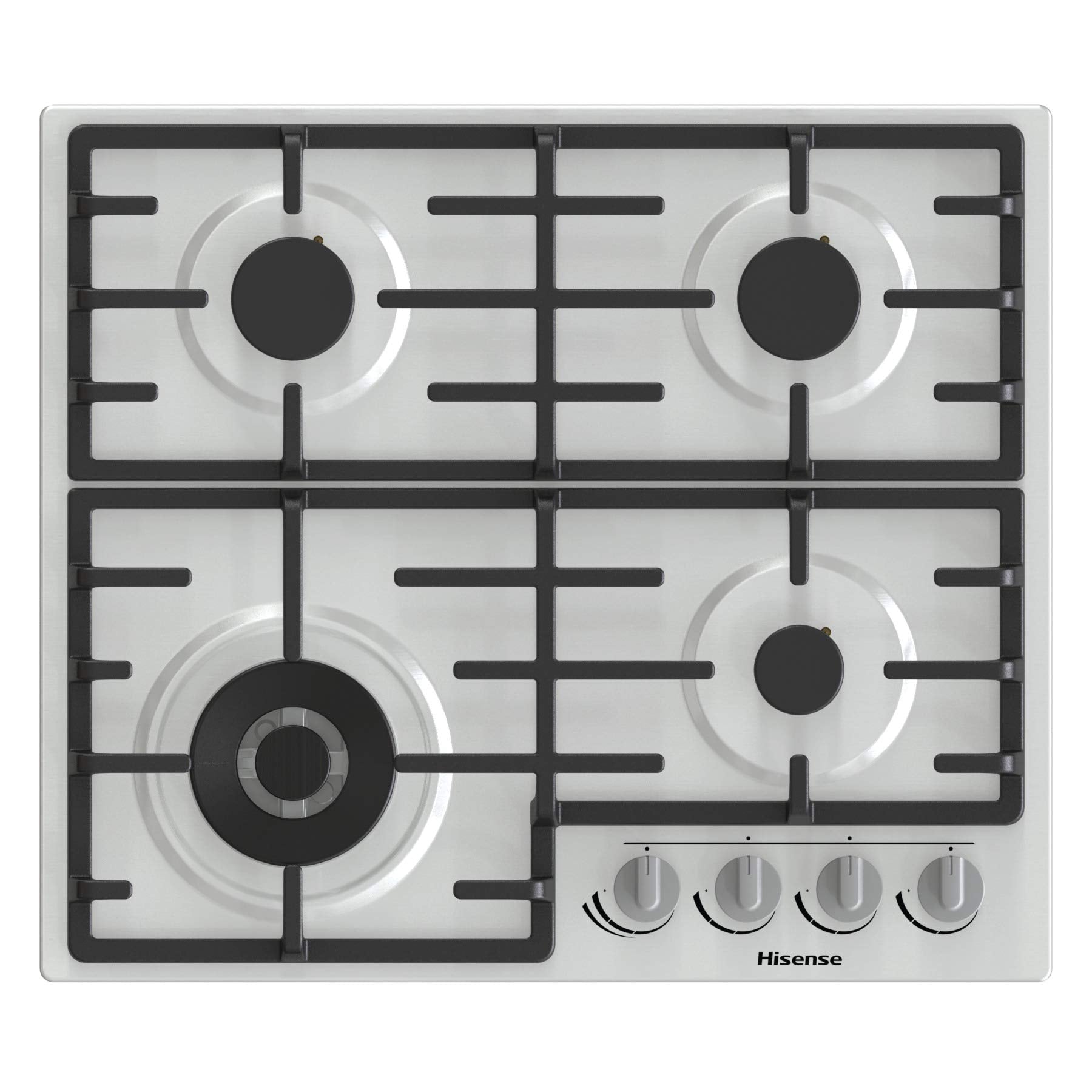 Hisense GM773XF 75cm 5 Burners Built-in Gas Hob with Easy Clean Surface, Wok Burner - Stainless steel