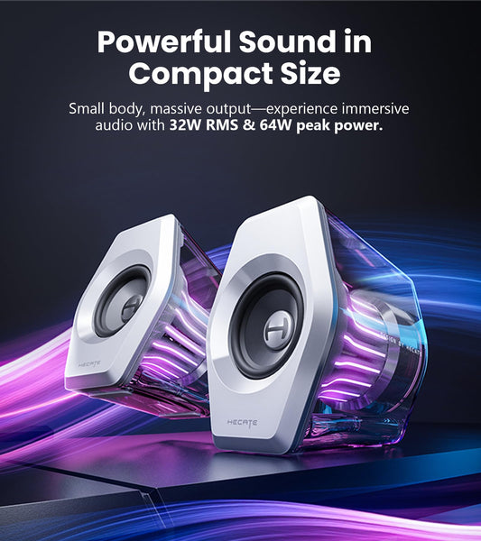 Edifier G2000 Pro 2.0 RGB Gaming Speakers with 64W Peak Power, Virtual 7.1 Surround Sound, 270° TempoFlow Light Sync, Transparent PC Speakers, BT5.4/USB-C/AUX for PC, PS5, Switch, Game Console (Black)