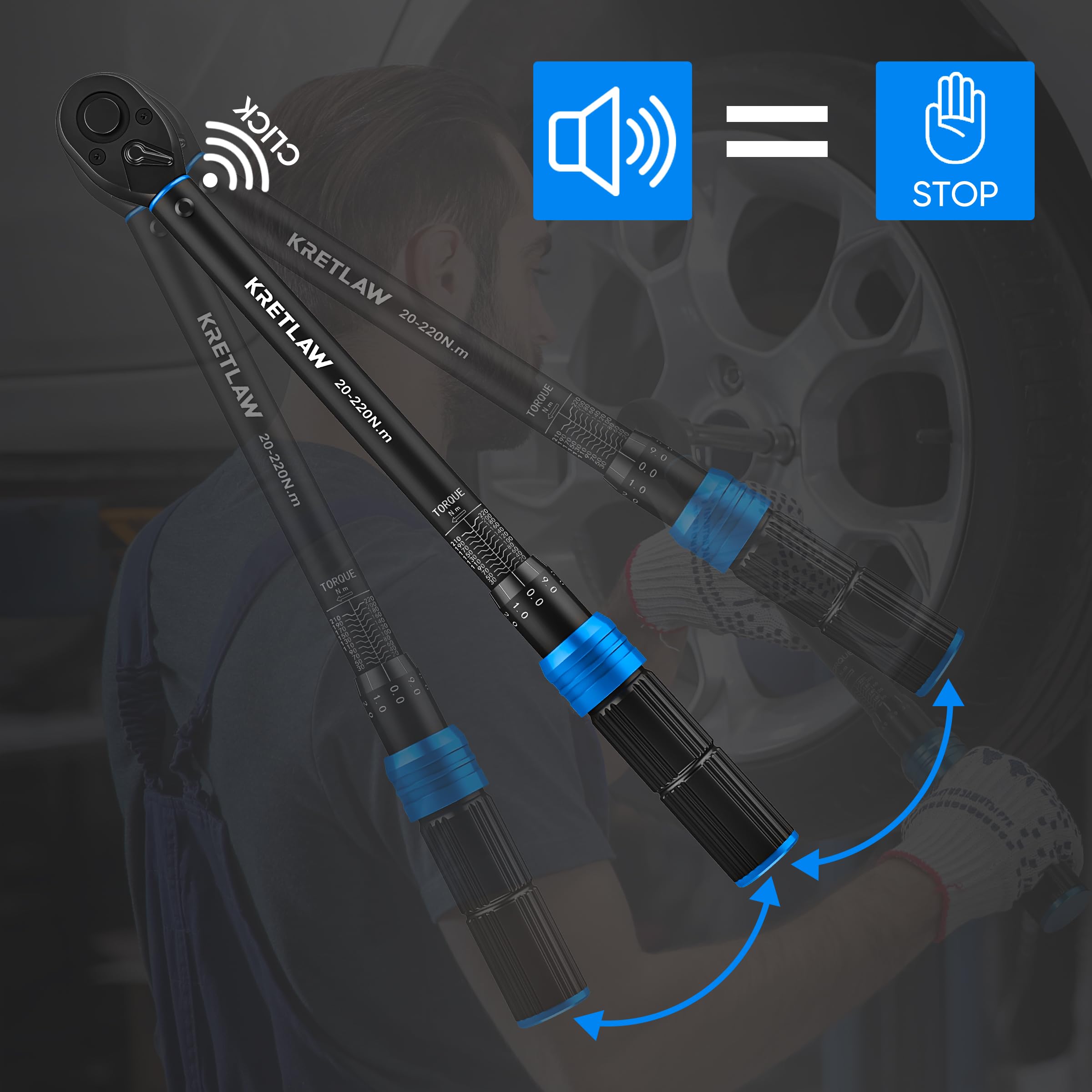KRETLAW 3/8" Torque Wrench Set 30PCs, 5-60 Nm Drive Click Torque Wrench (72 Teeth ±3% Accuracy) with Extensions, Sockets, Adapter for Bike and Motorcycle Car Truck Maintenance