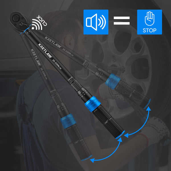 KRETLAW 3/8" Torque Wrench Set 30PCs, 5-60 Nm Drive Click Torque Wrench (72 Teeth ±3% Accuracy) with Extensions, Sockets, Adapter for Bike and Motorcycle Car Truck Maintenance