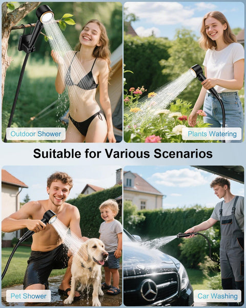 AUTOPkio Portable Camping Shower, 8000mAh Rechargeable Outdoor Shower Pump Kit with Intelligent Display, 4 Spray Modes, IPX8 Waterproof for Travel, Hiking, Car Washing, Pet Bath