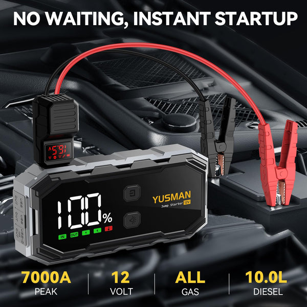Jump Starter Power Pack, 12V Car Battery Booster, 5000A Portable Battery Pack (7.0 Gas/5.0L Diesel), Portable Jump Starter with Extended Smart Jump Cables, 3-Mode Lights