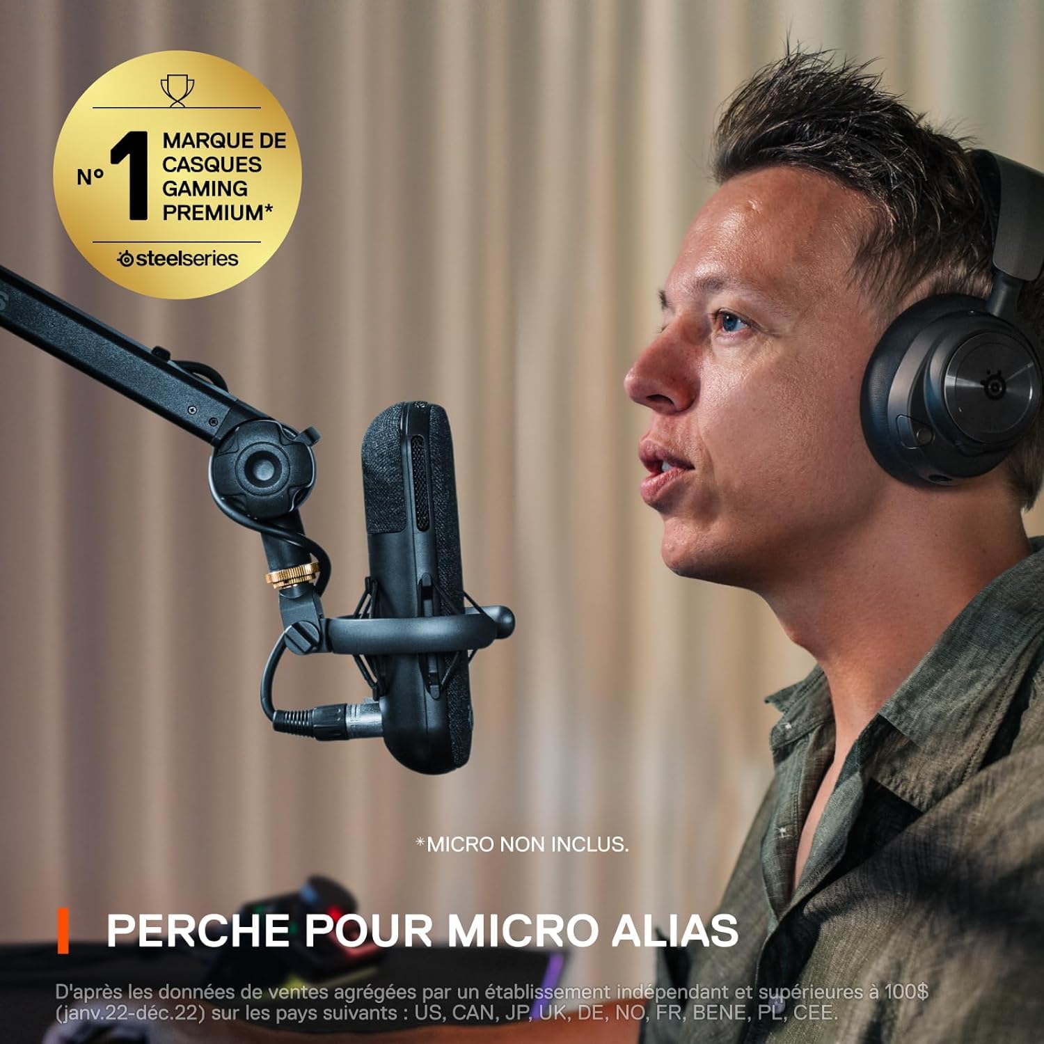 SteelSeries Alias USB Mic for PC — 3x Bigger Capsule for Gaming, Streaming and Podcasting — Sonar for Streamers Audio Software — AI Noise Cancelling — LED Mute & Level Monitoring — Shock Mount - Black