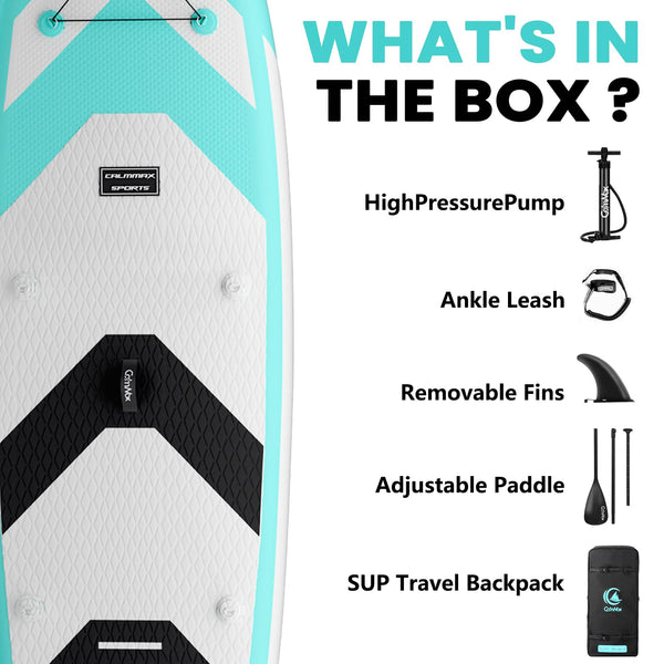 CalmMax Inflatable Stand Up Paddle Board 10'6"×32"×6" SUP Package with Non-Slip Deck, Pump, Paddle, Leash, Waterproof Backpack for Youth & Adult