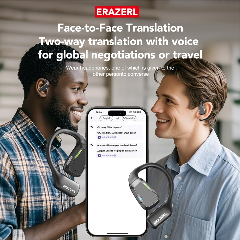 XP6 AI Translator Earbuds, Real time Translation Open Earbuds with Bluetooth 5.4 150 Languages and Spoken Translation with oled HD Display, Suitable for Android&IOS, Perfect Travel Companion