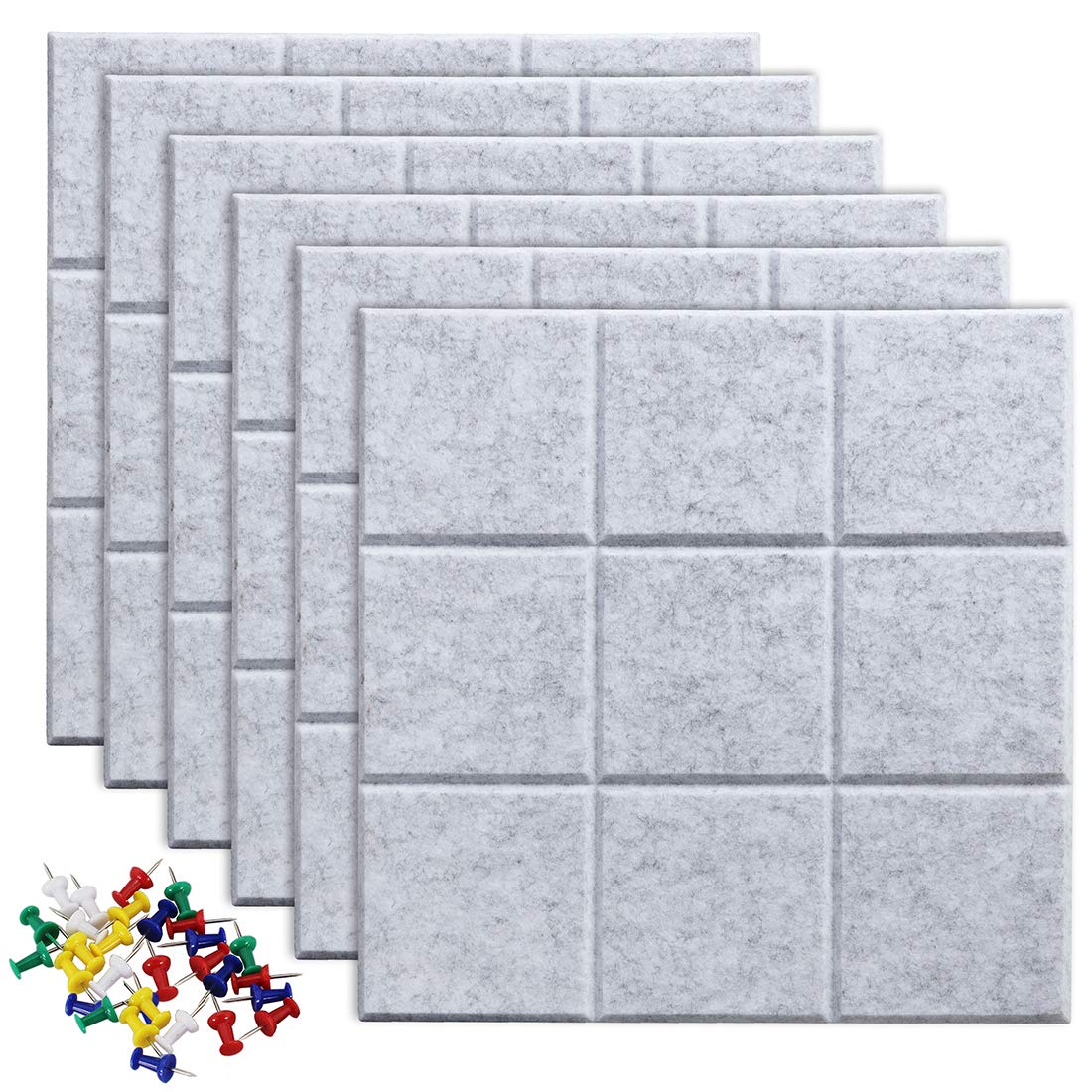 Uoisaiko Large 30x30cm Felt Board Tiles with 30 Pins, Pack of 6 Bulletin Board Notice Boards for Home Office Kitchen, Self Adhesive Pin Board Wall Tiles for Photos Memos