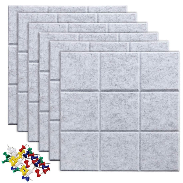 Uoisaiko Large 30x30cm Felt Board Tiles with 30 Pins, Pack of 6 Bulletin Board Notice Boards for Home Office Kitchen, Self Adhesive Pin Board Wall Tiles for Photos Memos