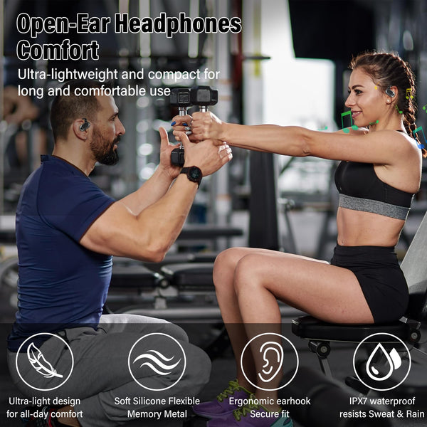 STECEi Open Ear Headphones, Bluetooth 5.4 Wireless Earbuds with Adjustable Ear Hooks, Powerful Sound, Air Conduction Earbuds with Mic, 36H playtime, Ultra-Comfort, IPX7 Waterproof Sports Earphones