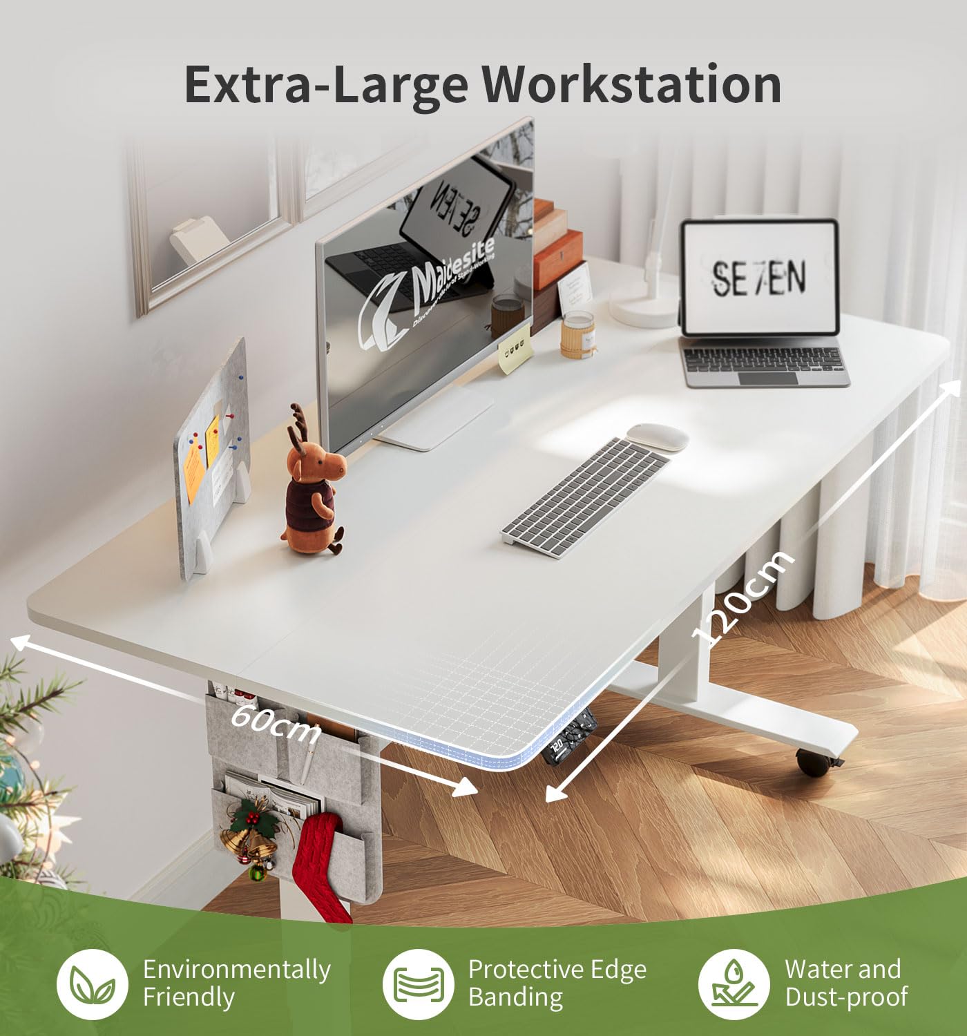 MAIDeSITe Height Adjustable Standing Desk Electric Standing Desk Sit Stand Desk Stand Up Desk with Cable Tray 120 * 60cm Desktop for Home Office