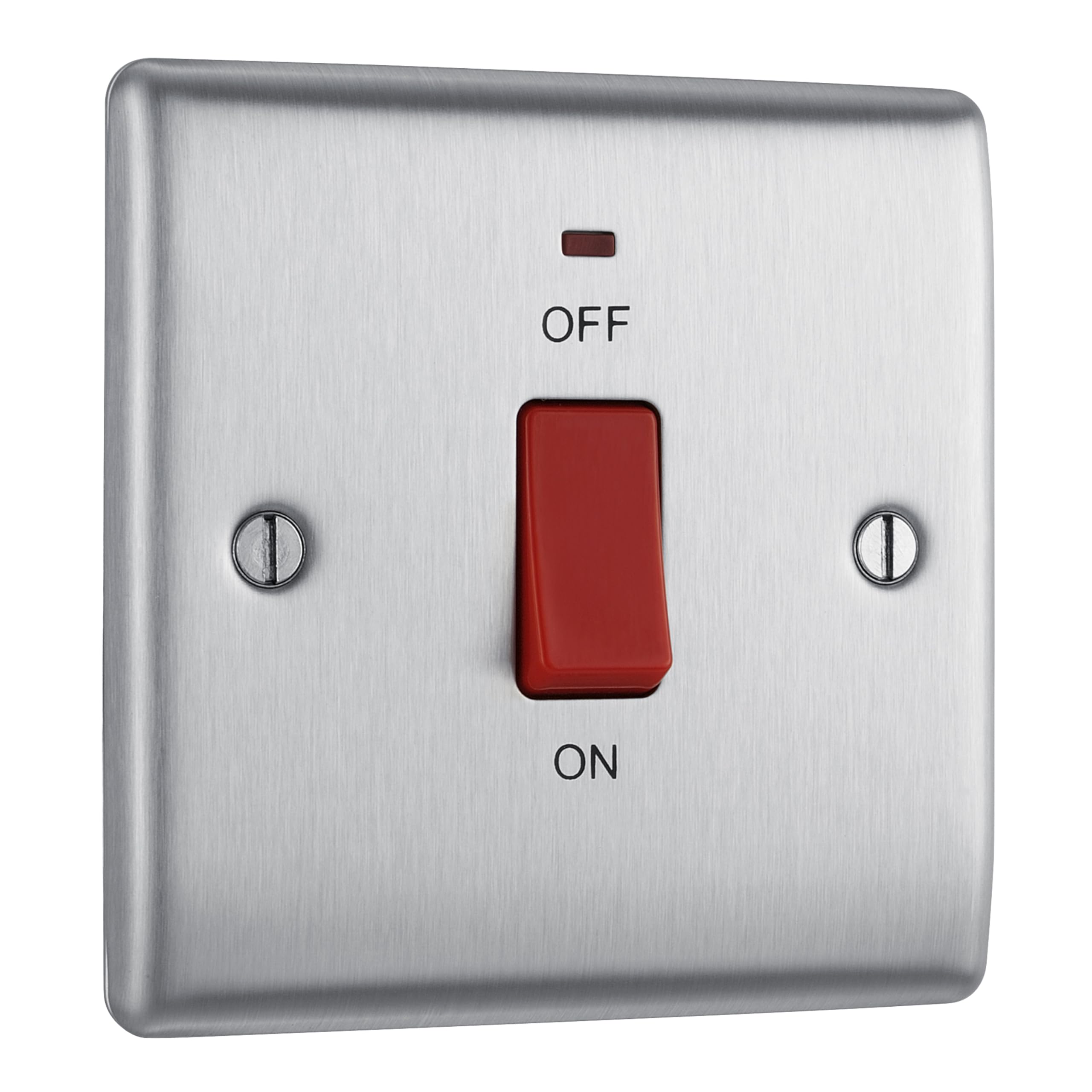 BG Electrical Cooker Switch with Socket and LED, Cooker Control Unit, Control Socket, Double Pole, Raised Profile, Round Edges, Nexus Metal, Brushed Steel, Grey Inserts, 45A, NBS70G