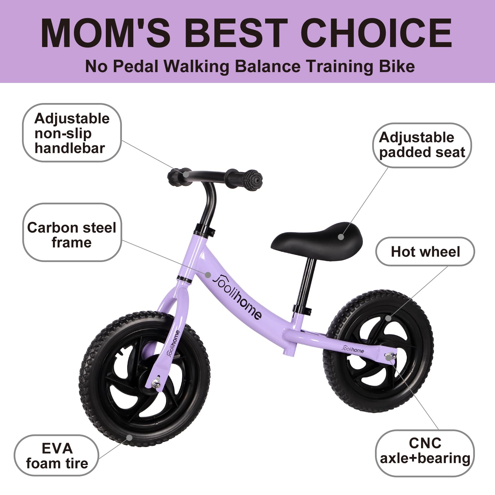 12" Balance Bike Carbon Steel Frame No Pedal Walking Balance Bike Training Bicycle for Kids and Toddlers 2- to 6 Years Old