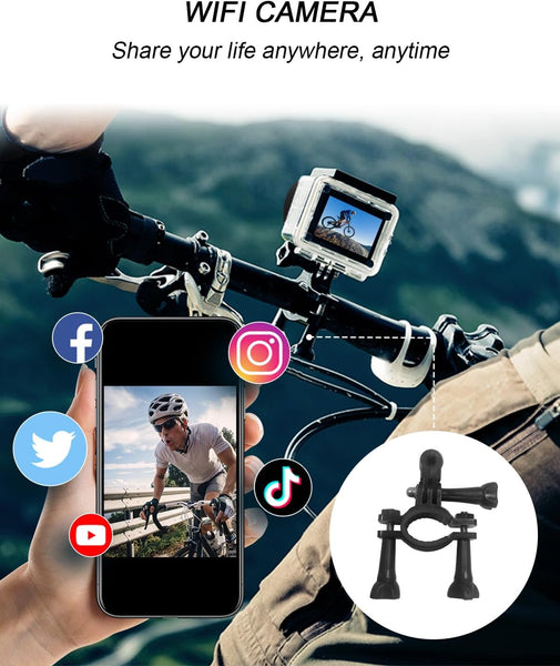 Yolansin 4K 60FPS Waterproof Action Camera: 64G SD Card 131ft Underwater Camera,HD 48MP Waterproof Camera,WiFi Sports Cameras with 2 Batteries Helmet Mount Accessories Kits