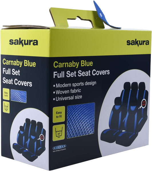 Sakura Car Seat and Headrest Covers Carnaby Blue SS5292 - Full Set Universal Size Elasticated Hems Side Airbag Compatible Washable Easy Fit