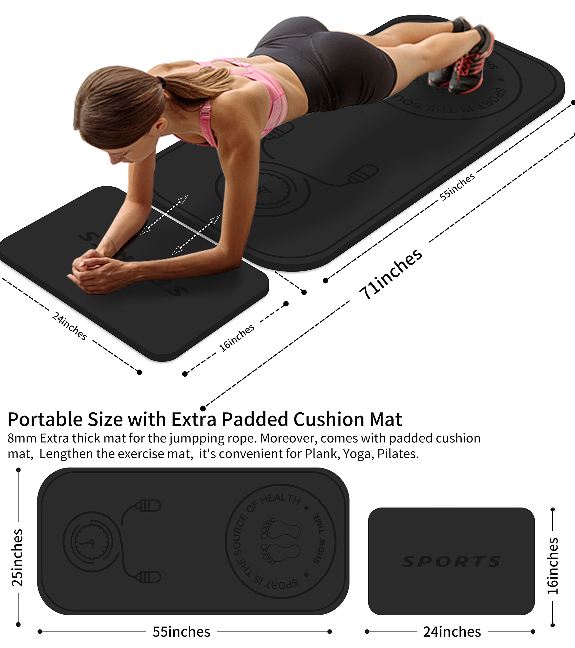 LaiEr Jump Rope Mat Set,Two pieces of Knees Protection Impact Absorption Fitness Exercise Mat Non-Slip for Home