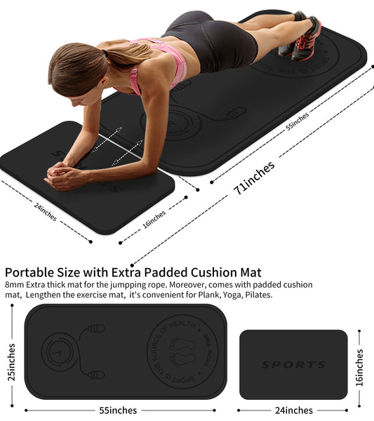 LaiEr Jump Rope Mat Set,Two pieces of Knees Protection Impact Absorption Fitness Exercise Mat Non-Slip for Home