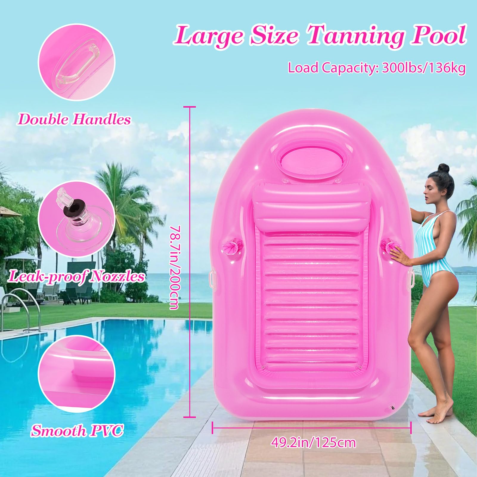 MoKo Pool Floats Adult, Floating Bed with Ice Bar, Tanning Bed Pool Raft Inflatable Lounger with Drink Holder Tanning Chair Inflatable Pool Toys for Party Beach Backyard