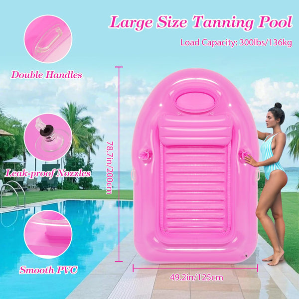 MoKo Pool Floats Adult, Floating Bed with Ice Bar, Tanning Bed Pool Raft Inflatable Lounger with Drink Holder Tanning Chair Inflatable Pool Toys for Party Beach Backyard