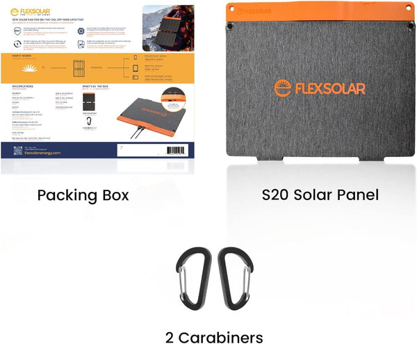 FlexSolar 20W Portable Solar Panel Charger for Camping, USB-A QC3.0 USB-C Waterproof Foldable Solar Panel for Mobile Phones Laptop Cellphones Power Bank Outdoor Hiking Fishing