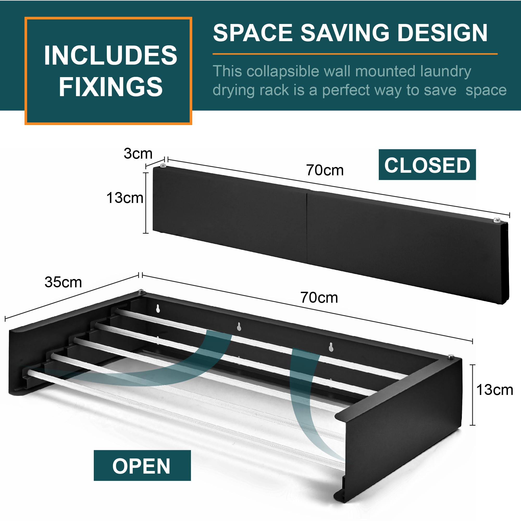 OurHouse Wall Mounted Clothes Airer, Indoor & Outdoor Retractable Clothes Drying Rack, Weatherproof, Foldaway, 3.5m Drying Space and 20kg of laundry,