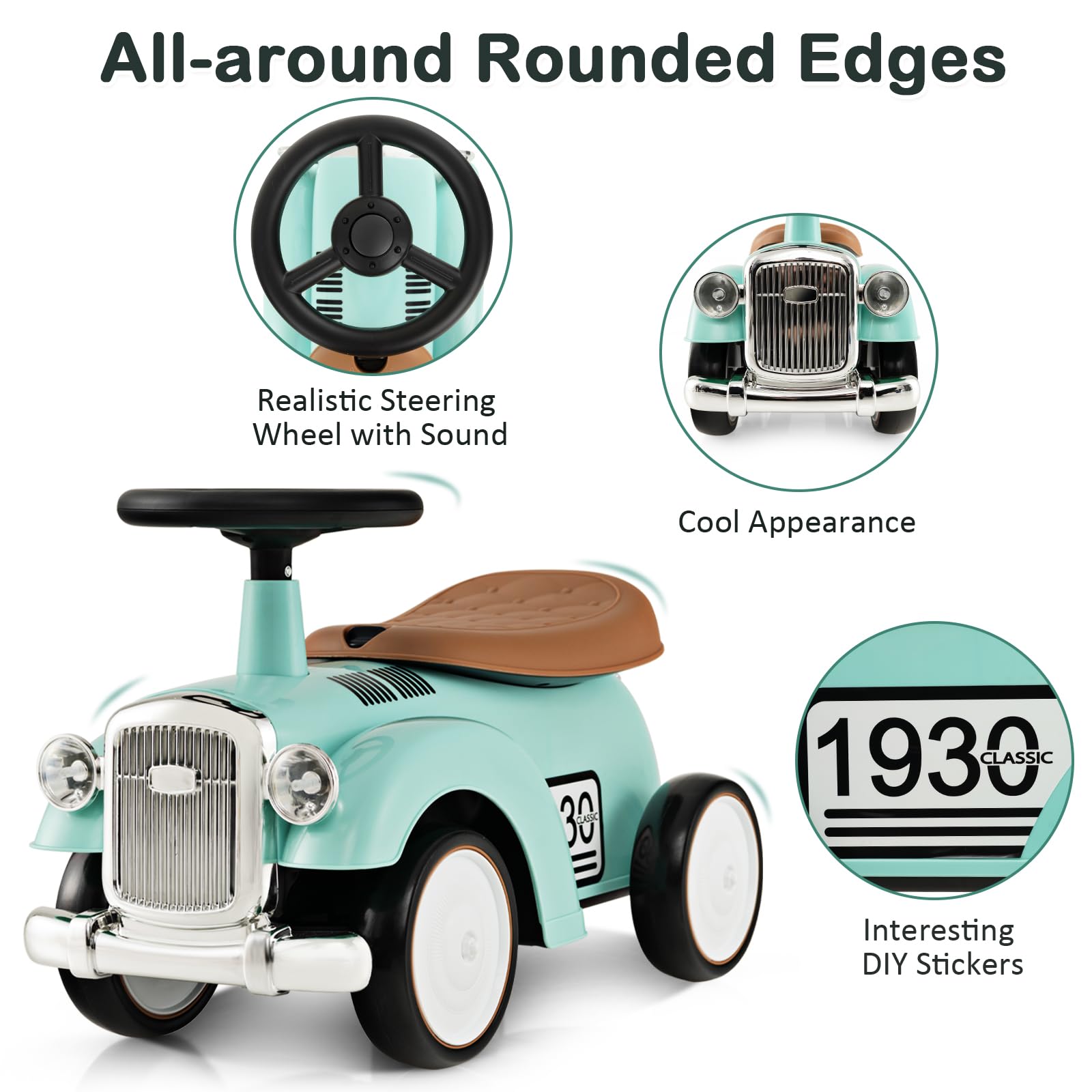 Kids Ride on Car, Toddler Foot to Floor Sliding Car with Air Horn, Hidden Storage Compartment, DIY Stickers, EVA Wheels, Children Sliding Walker Toy Car for 18-36 Months Boys Girls (White)