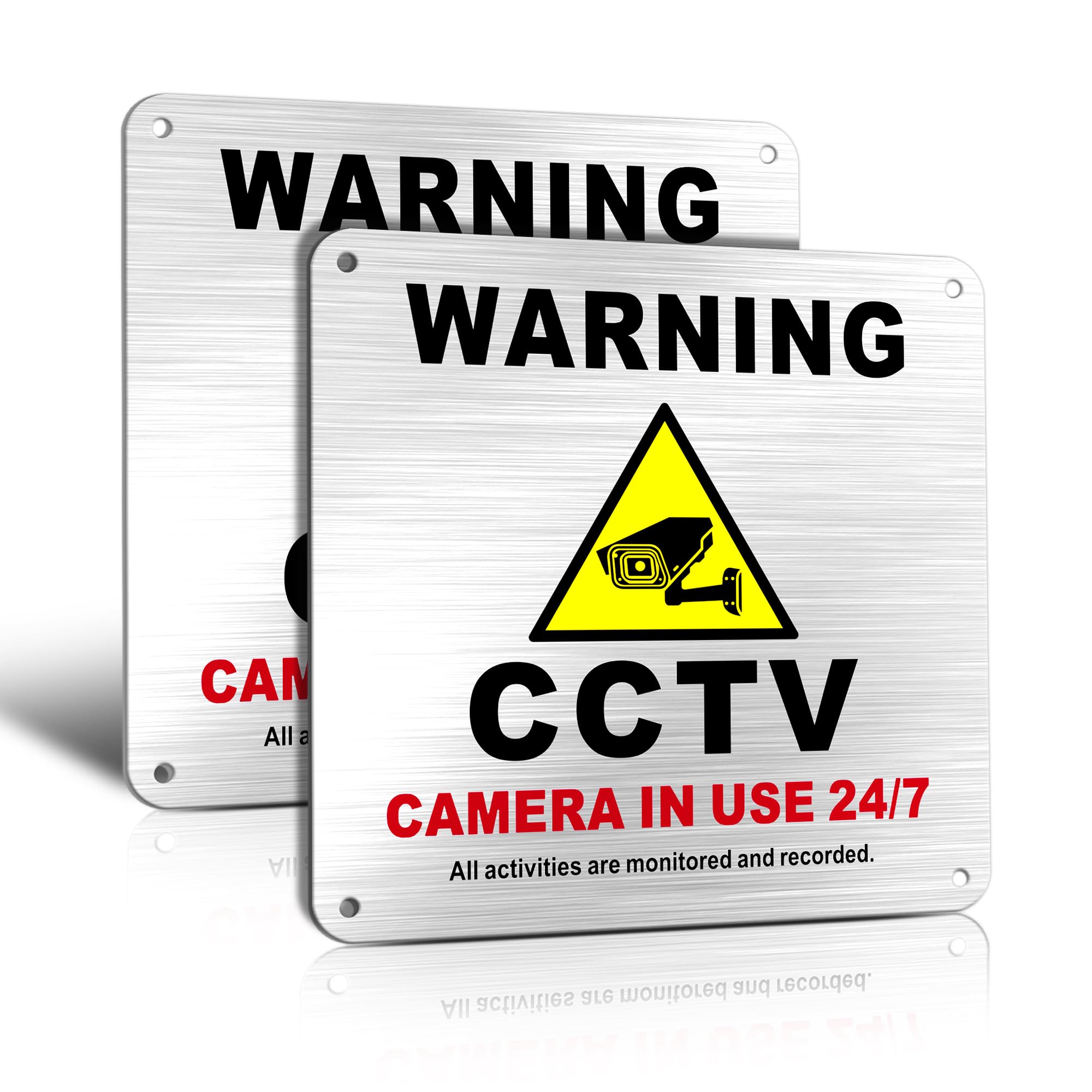 TAKULA Pre-drilled CCTV Sign - 15 * 15cm Aluminium Brushed Metal Sign - 24 HR Outdoor Waterproof, UV Resistant, Durable | Pack of 1