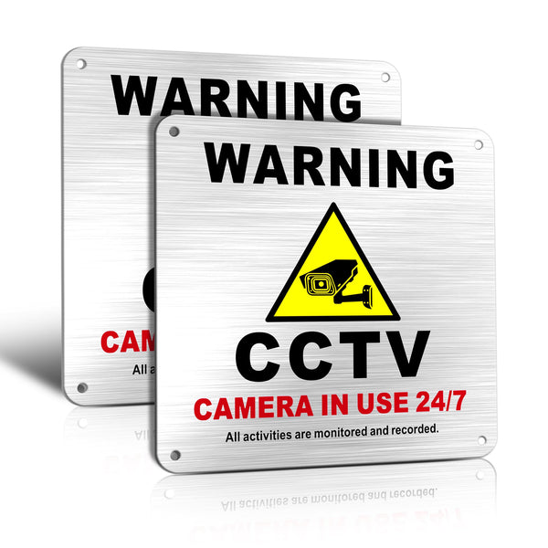 TAKULA Pre-drilled CCTV Sign - 15 * 15cm Aluminium Brushed Metal Sign - 24 HR Outdoor Waterproof, UV Resistant, Durable | Pack of 1