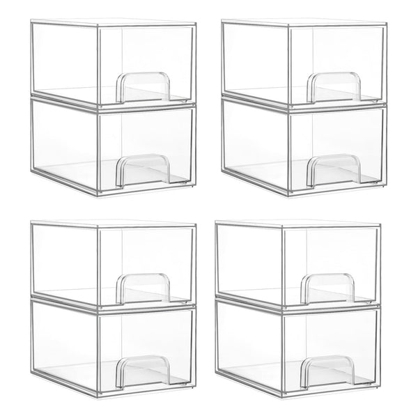 Vtopmart 4 pack Clear Stackable Storage Drawer, 4.4 Inch Tall Acrylic Bathroom Makeup Organiser, Plastic Storage box for Vanity, Under Sink, Kitchen Cupboard, Pantry, Home Organization