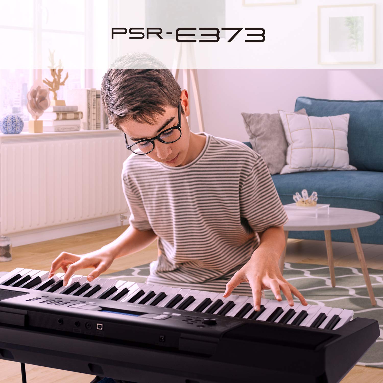 Yamaha PSR-E383 Portable Keyboard for Beginners, 650 Authentic Instrument Voices and Touch-Sensitive Keys with 48-Note Polyphony, Includes 2 Online Lessons with Yamaha Music School Teacher