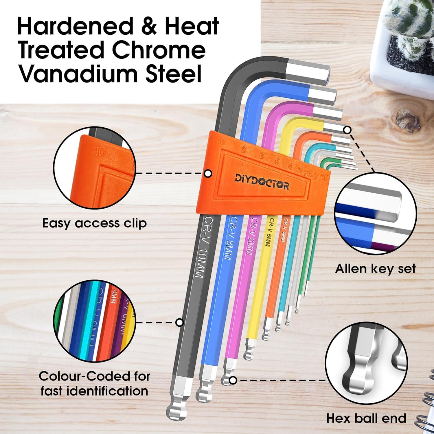 DIY Doctor Hex Key Set (9 Pieces) – Long Ball-End Allen Keys from 1.5mm to 10mm – Durable Hex Key Set