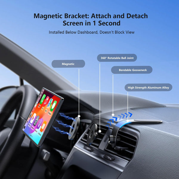 Krunia 8'' Portable Car Screen for Apple CarPlay & Android Auto, 1440x900 HD Display, Magnetic Mount, OTA Updates, Portrait and Landscape Modes, Backup Camera, Bluetooth, Voice Control, GPS Navigation