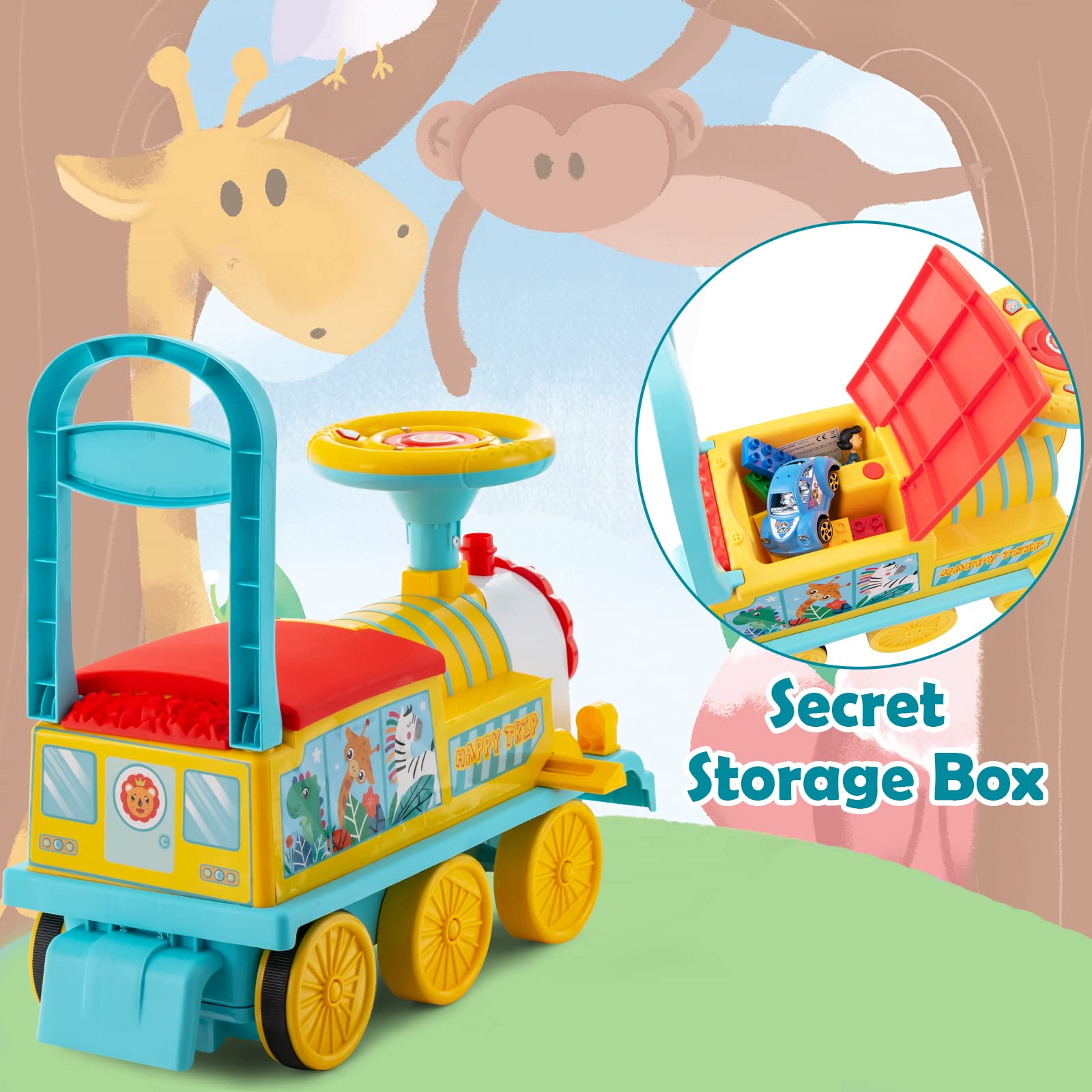 Maxmass Ride On Train and Track, 6V Battery Powered Electric Car with Storage Seat, Music & Lights, Kids Ride On Toy for 18+ Months (Black)