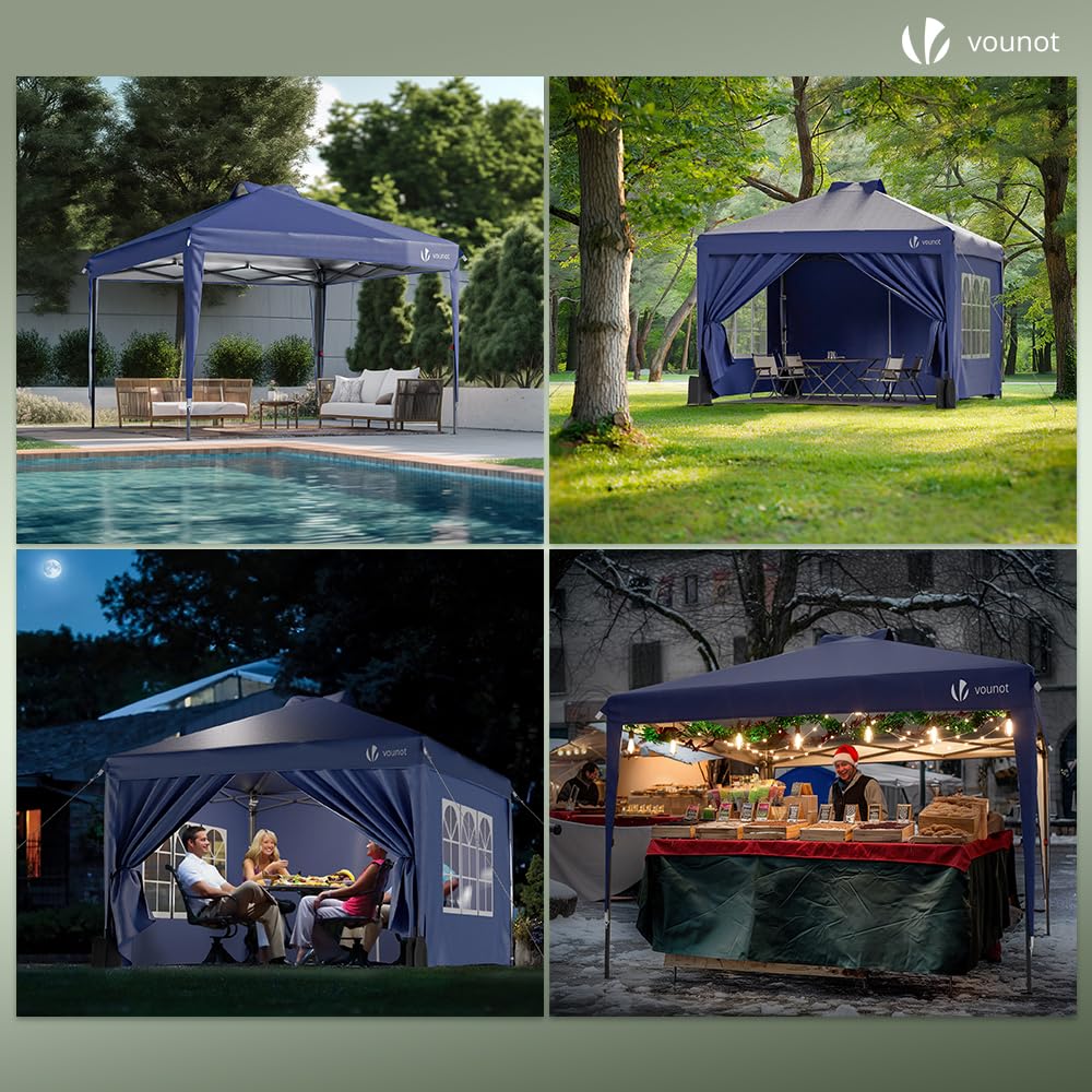 VOUNOT® 3m x 3m Pop Up Heavy Duty Gazebo with Sides, Central Lock System & 4 Weight Bags & Carry Bag, Marquee Garden Party Tent Outdoor, Green