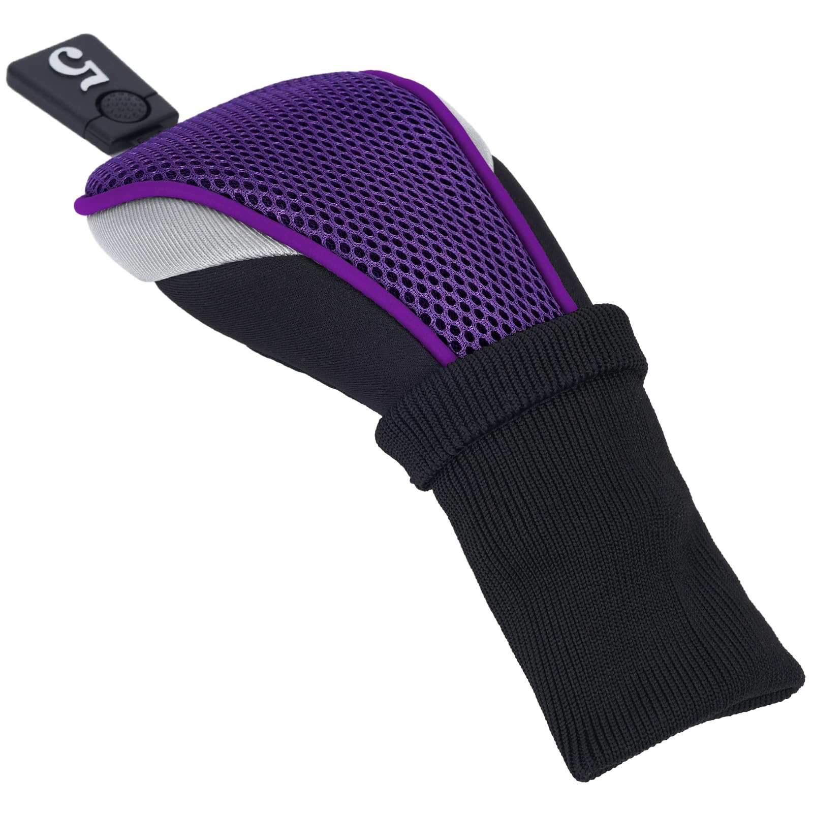 Andux 6pcs/Set Golf Club Head Covers Woods Driver Fairway Hybrid Set Long Neck (3 Hybrid + 3 Woods) Black/Purple