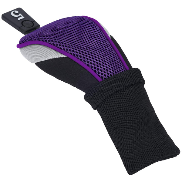 Andux 6pcs/Set Golf Club Head Covers Woods Driver Fairway Hybrid Set Long Neck (3 Hybrid + 3 Woods) Black/Purple