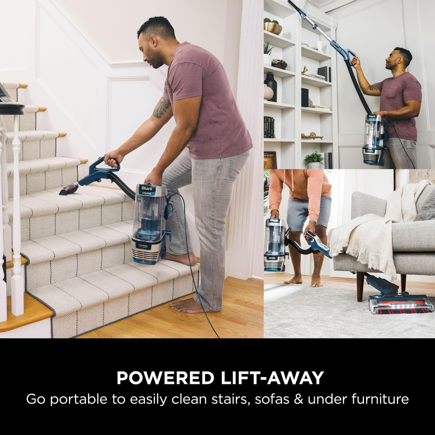 Shark PowerDetect Corded Upright Vacuum Cleaner, DuoClean Detect, Reverse Clean, Anti Hair Wrap Plus, Anti-Allergen, 8m Cord, 1.3L, Dusting Brush, Pet, Crevice, Multi Surface Tools & Bag, AZ3900UKTBK