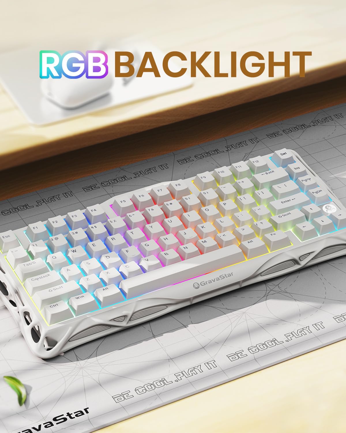 GravaStar Mercury K1 Lite 75% Gaming Keyboard, 2.4GHz/BT/Wired Tri-Mode Wireless Keyboard, Gasket Hot Swappable Mechanical Keyboard, Pre-lubed Linear Switches, RGB Backlit (Transparent Black)