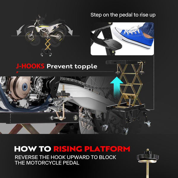 VIVOHOME Motorcycle Lift Jack Stand 158KG Heavy Duty Hydraulic Operated ATV Dirt Bike Scissor Stand with 4 Wheels