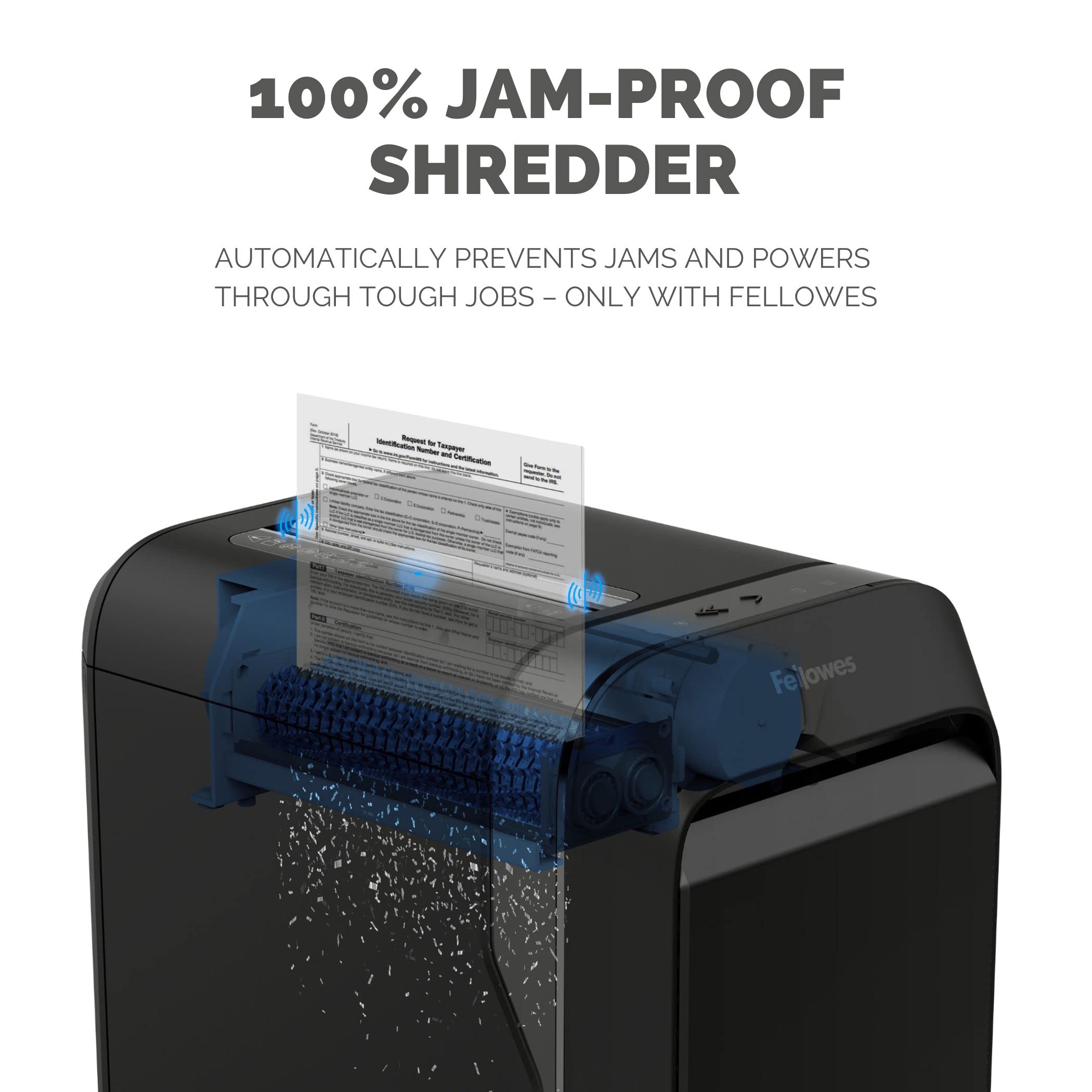 Fellowes 18 Sheet Paper Shredder for Office Use - 100% Jam Proof Cross Cut Shredder - 99Ci Shreds for 30 Minutes - Powershred Office Shredder with Large 34 Litre Pull-Out Bin - DIN Level P4 - Black