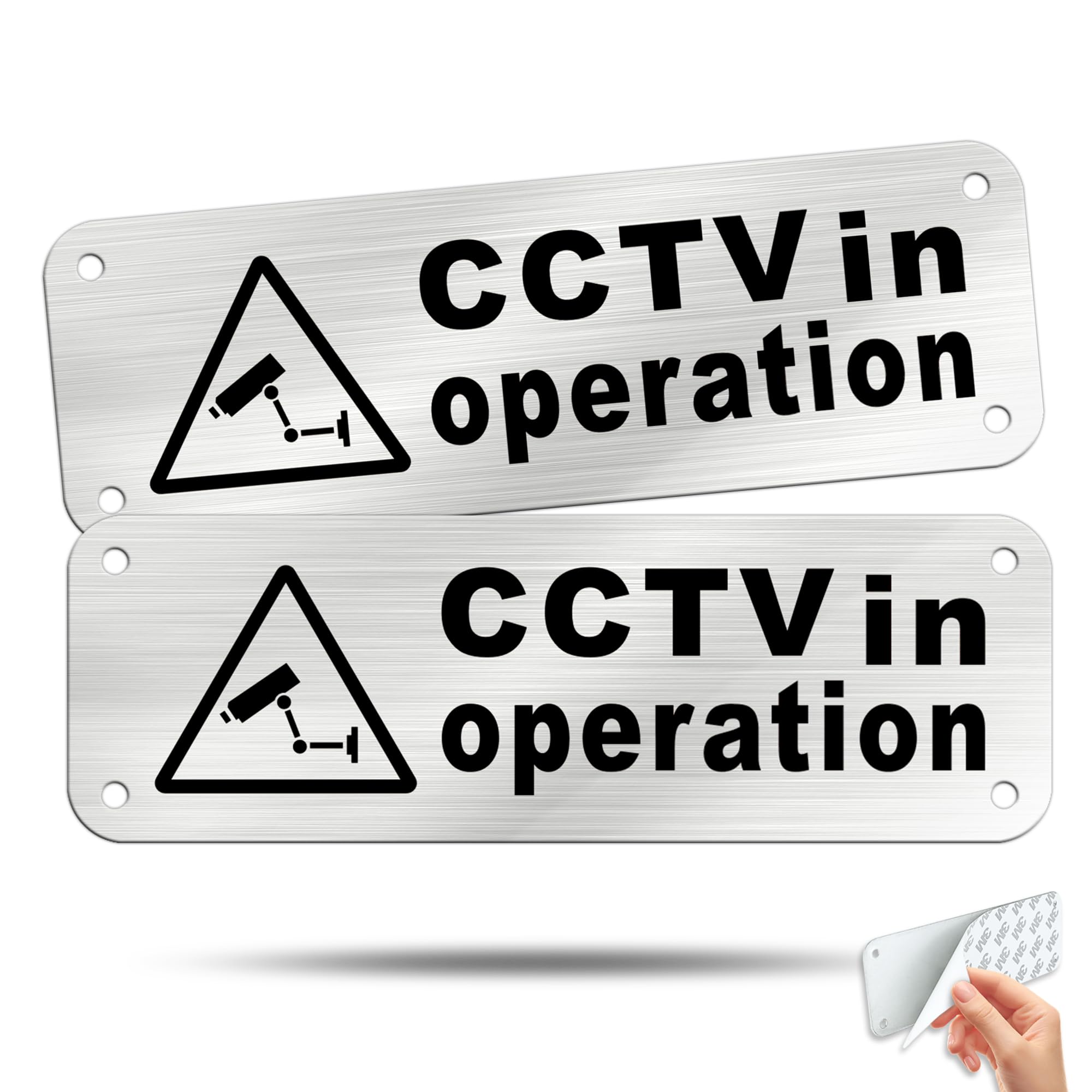 TAKULA Pre-drilled CCTV Sign - 15 * 15cm Aluminium Brushed Metal Sign - 24 HR Outdoor Waterproof, UV Resistant, Durable | Pack of 1