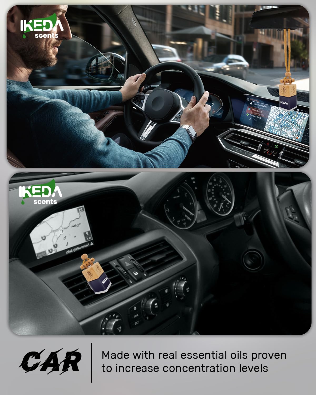 Car Air Fresheners for Men | Air Fresheners with Odour Eliminator Technology | Long Lasting Fragrance Car Accessories for Men | Strong Scents Perfume Diffusers (10ml Dark Night)