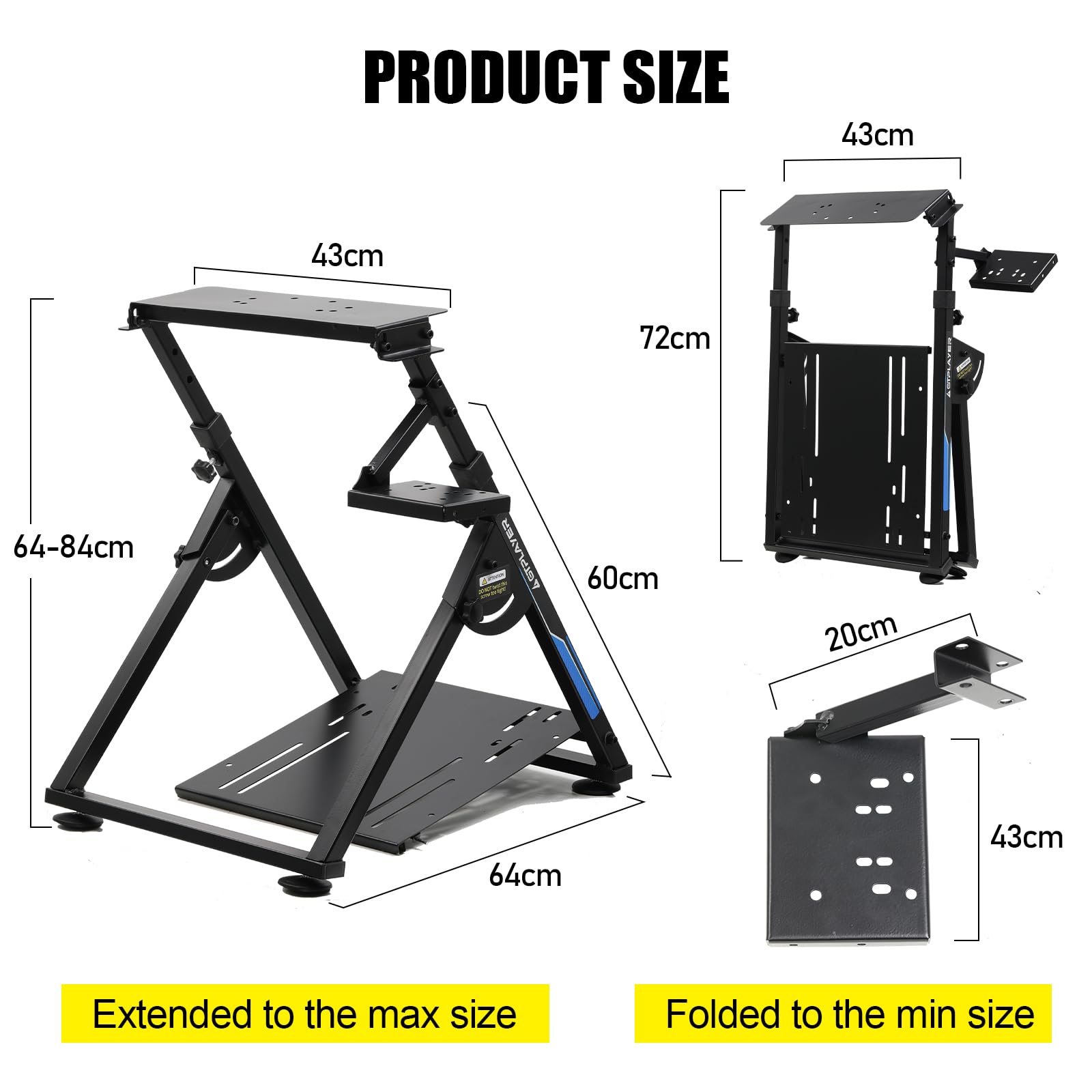 GTPLAYER Steering Wheel Stand for G25 G27 G29 G920 Foldable Racing Wheel Stand with Cup Holder Adjustable Height/Angle, Driving Simulator Gaming Wheel Stand