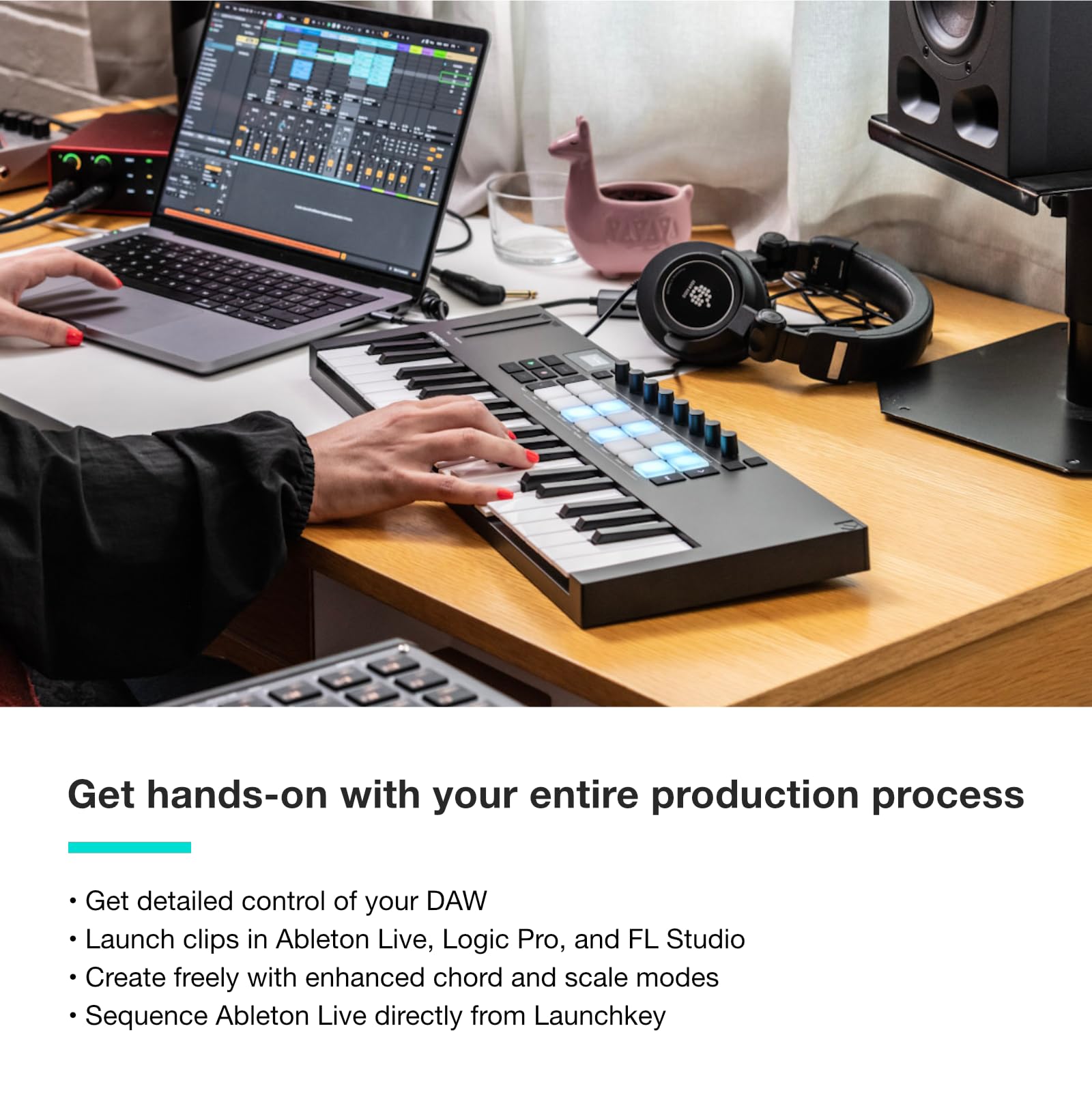 Novation Launchkey Mini 25 [MK4] — Portable 25 Mini-Key, USB, MIDI Keyboard Controller with DAW Integration. Chord Mode, Scale Mode, Drum Pads, and Arpeggiator. Includes Music Creation Software Bundle