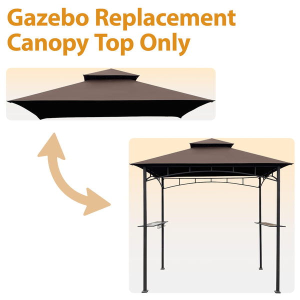 CoastShade 8 x 5 Grill BBQ Gazebo Double Tiered Replacement Canopy Roof Outdoor Barbecue Gazebo Tent Roof Top,Brown