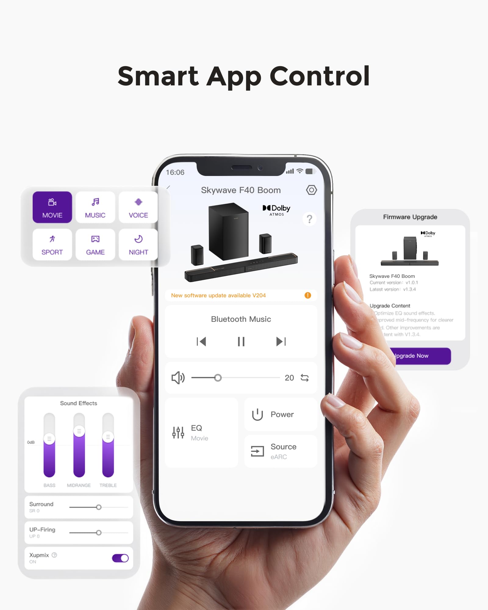 ULTIMEA 4.1ch Sound Bar for Smart TV with Subwoofer, App, Peak Power 200W, 2-in-1 Detachable Bluetooth 5.3 Soundbar, Bass Adjustable, 3 EQ Modes TV Sound Bar, ARC/Optical/Aux, Apollo S50 2025 Version