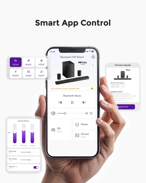 ULTIMEA 4.1ch Sound Bar for Smart TV with Subwoofer, App, Peak Power 200W, 2-in-1 Detachable Bluetooth 5.3 Soundbar, Bass Adjustable, 3 EQ Modes TV Sound Bar, ARC/Optical/Aux, Apollo S50 2025 Version