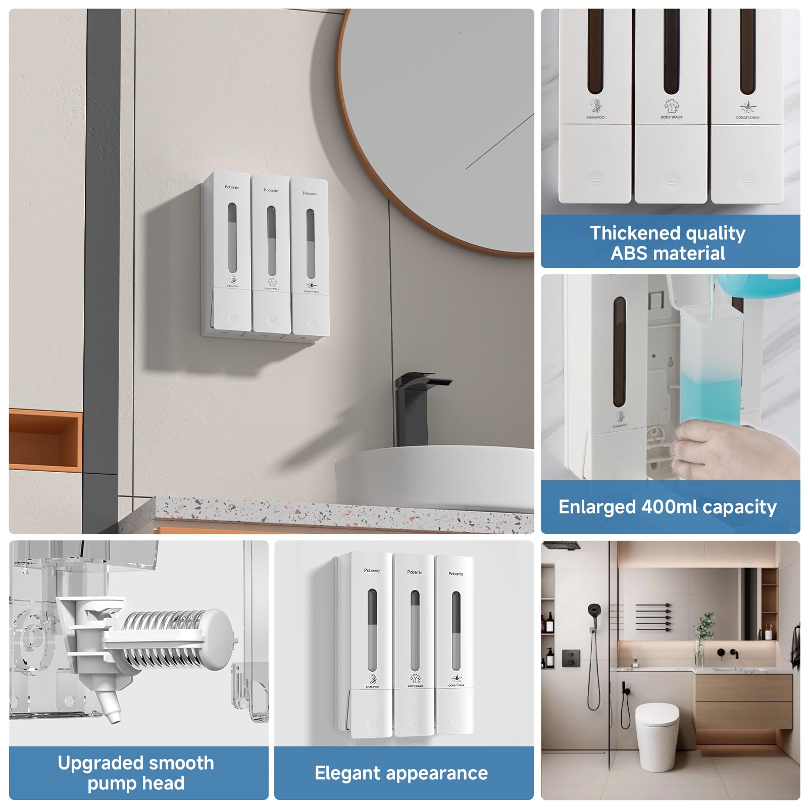 1984 Shower Soap Dispenser Bathroom Set Shampoo Conditioner Body Wash Dispenser Wall Mounted Shower Shampoo Dispenser 3 Chamber No Drill for Home Star