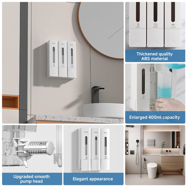 1984 Shower Soap Dispenser Bathroom Set Shampoo Conditioner Body Wash Dispenser Wall Mounted Shower Shampoo Dispenser 3 Chamber No Drill for Home Star