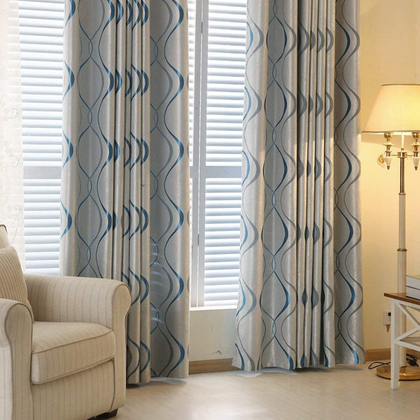 2 Panels Set Modern Striped Curtains for Living Room (Blue, 2 x 66x84 Inch)