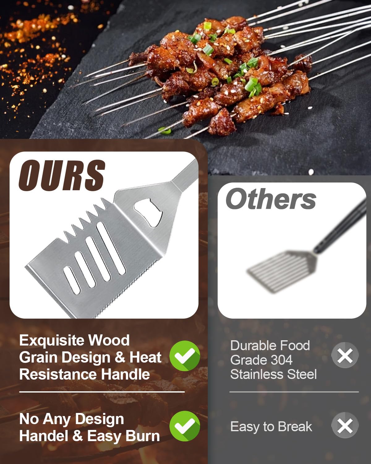 KALAHOL 7-in-1 BBQ Tools Set Extra Thick Stainless Steel Grill Tool Set with Storage Bag, Premium Complete Outdoor BBQ Utensils Set Professional Barbecue Accessories BBQ Kit for Men and Women Gift