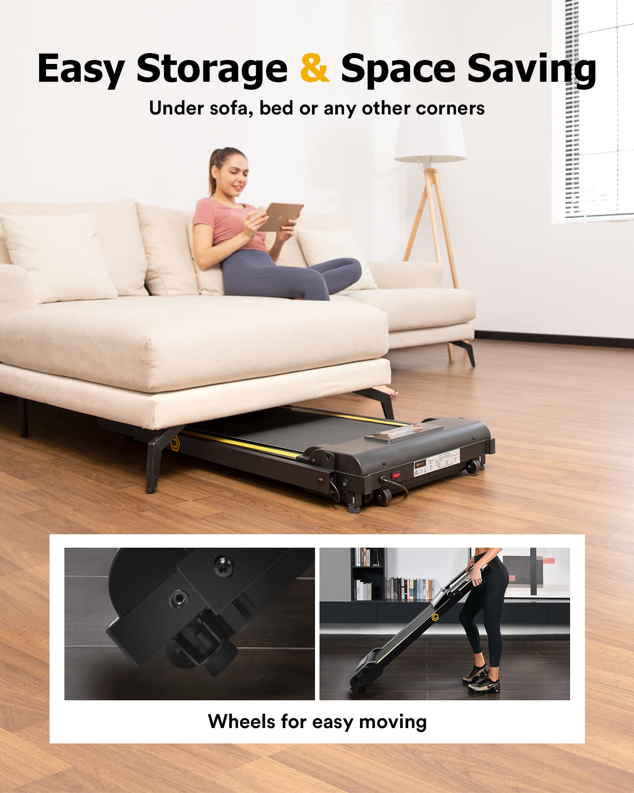 UREVO Treadmills for Home Foldable with 12 HIIT Modes, 1-10 KM/H Walking Pad Running Machine, Compact Portable Folding Treadmill with LCD Display, Full Exercise - Aerobic and Anaerobic Balance